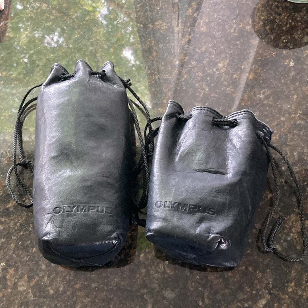 Olympus Leather Lens Bag Set - Camera Lens Holders Drawstring Leather Bag
